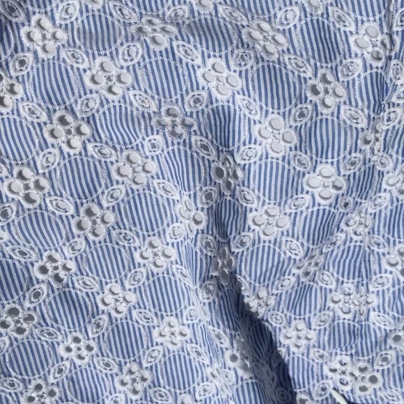 Ann Taylor (Sz 8) Pencil Skirt Blue Striped Eyelet - Picture 4 of 6